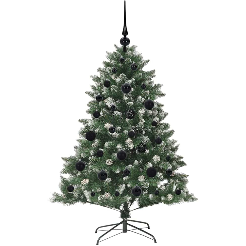 vidaXL Pre-Lit Black Bauble Pinecones Green Snow Flocked Artificial Christmas Tree 4ft Image 2
