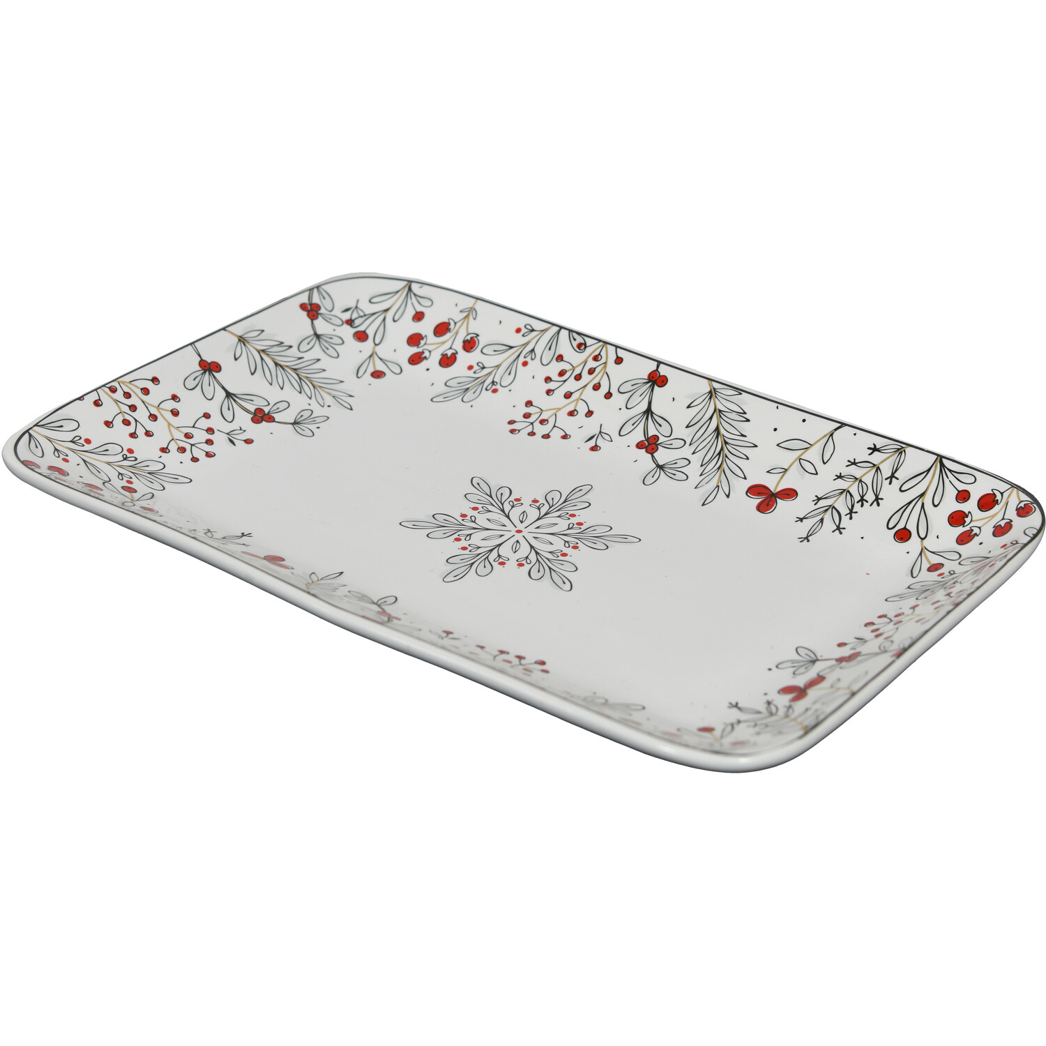 Red Berry Christmas Serving Platter - White Image