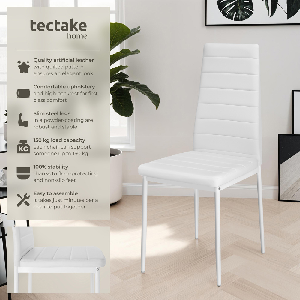 tectake Set of 4 White High Backrest Padded Dining Chair Image 4