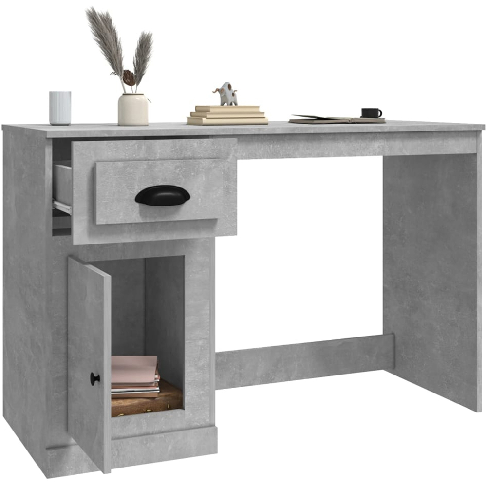 vidaXL Single Door Single Drawer Study Desk Concrete Grey Image 4