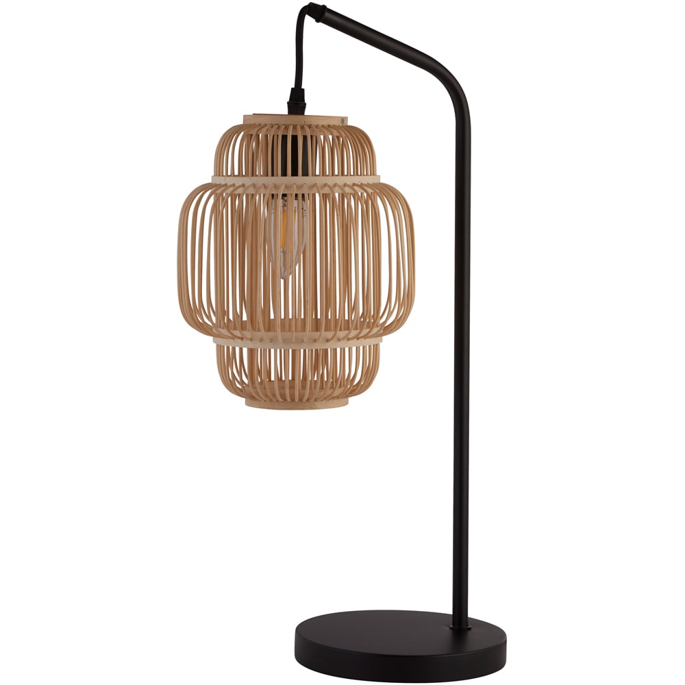 Lighting Collection Black Table Lamp with Bamboo Frame Shade Image 1