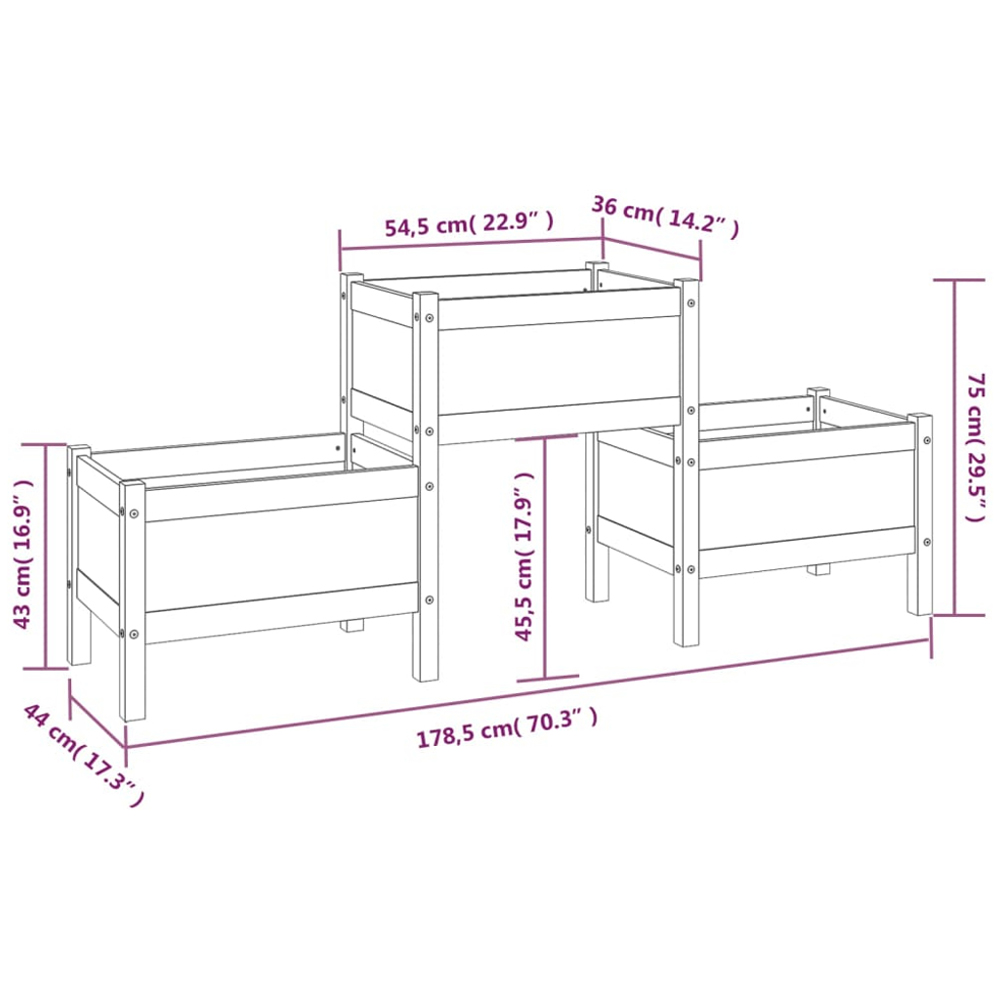 vidaXL 3-Tier White Solid Pine Wood Garden Planter 75 x 178.5 x 44cm Image 6