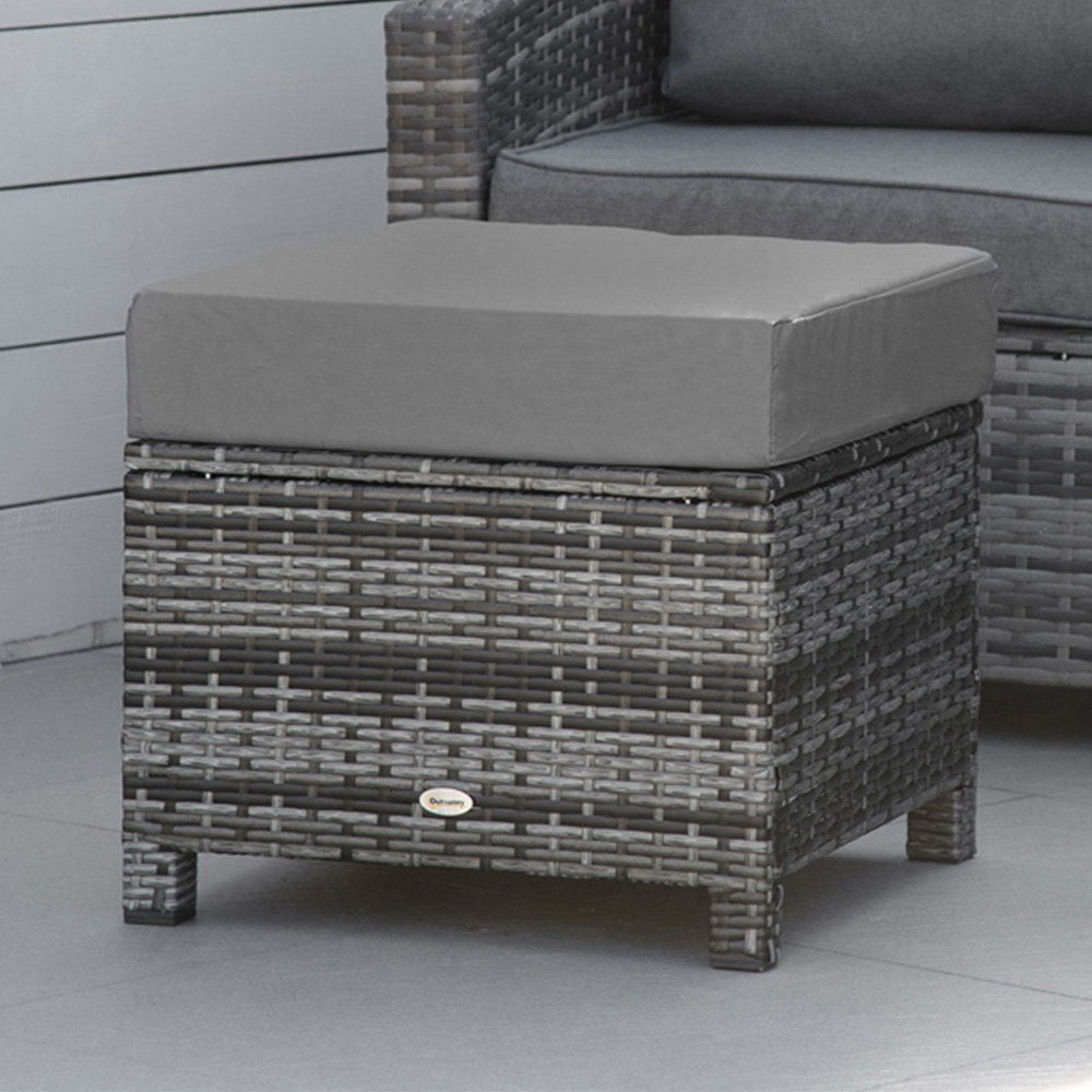 Outsunny Mixed Grey PE Rattan Footstool with Padded Seat Image 1