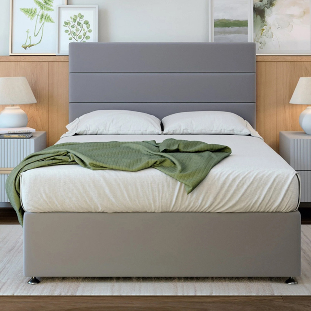 Bedmaster Small Double Silver Plush Velvet 2 Drawer Divan Base with Milan Headboard Image 2