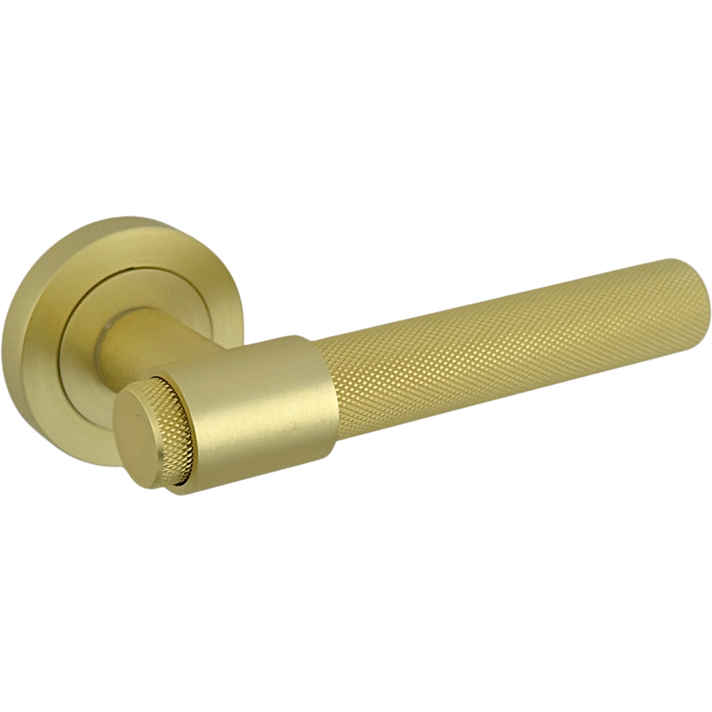 AXS Hardware Dakota Satin Brass Knurled Latch Door Handles on Rose 2 Pack Image 4