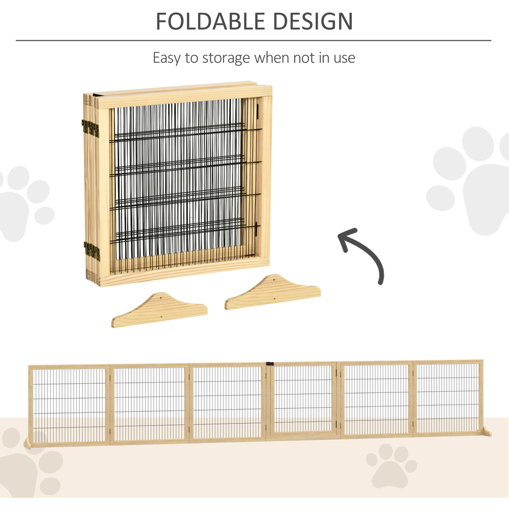 PawHut Brown 6 Panel Wooden Freestanding Foldable Pet Safety Gate Image 6