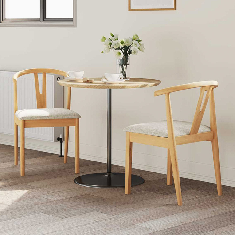 vidaXL Set of 2 Natural Rubberwood Dining Chairs Image 1