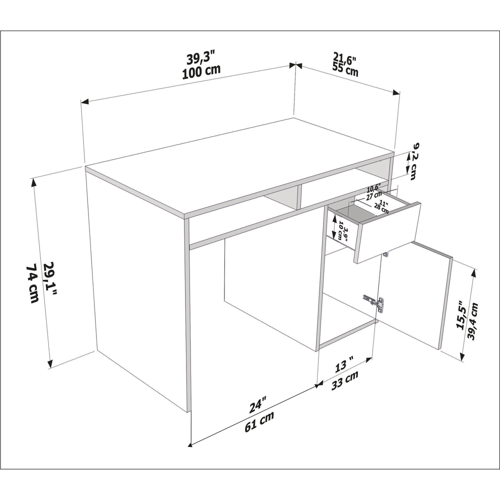 Decorotika Isla Single Door Single Drawer 2 Shelf Corner Computer Desk White Image 9