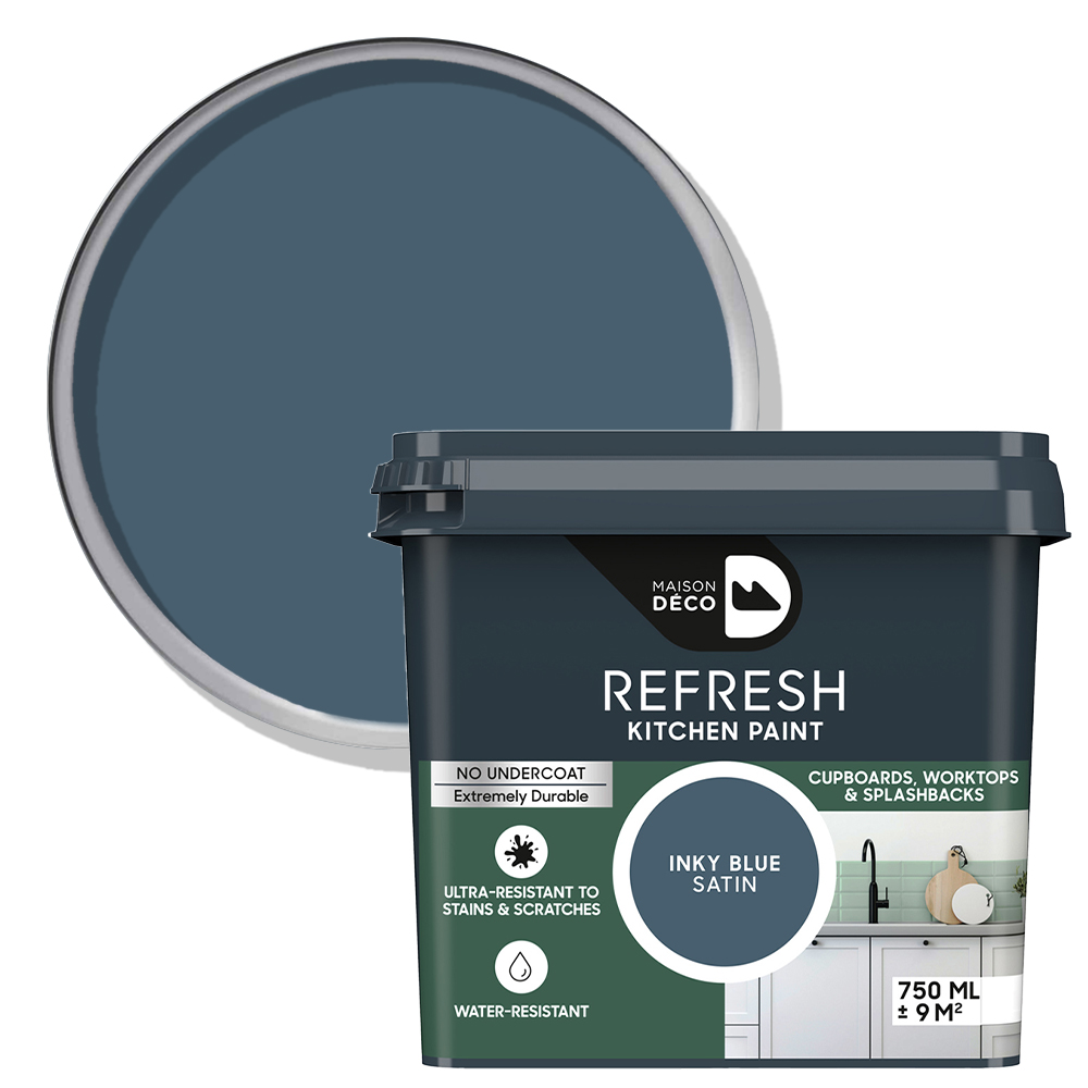 Maison Deco Refresh Kitchen Cupboards and Surfaces Inky Blue Satin Paint 750ml Image 1