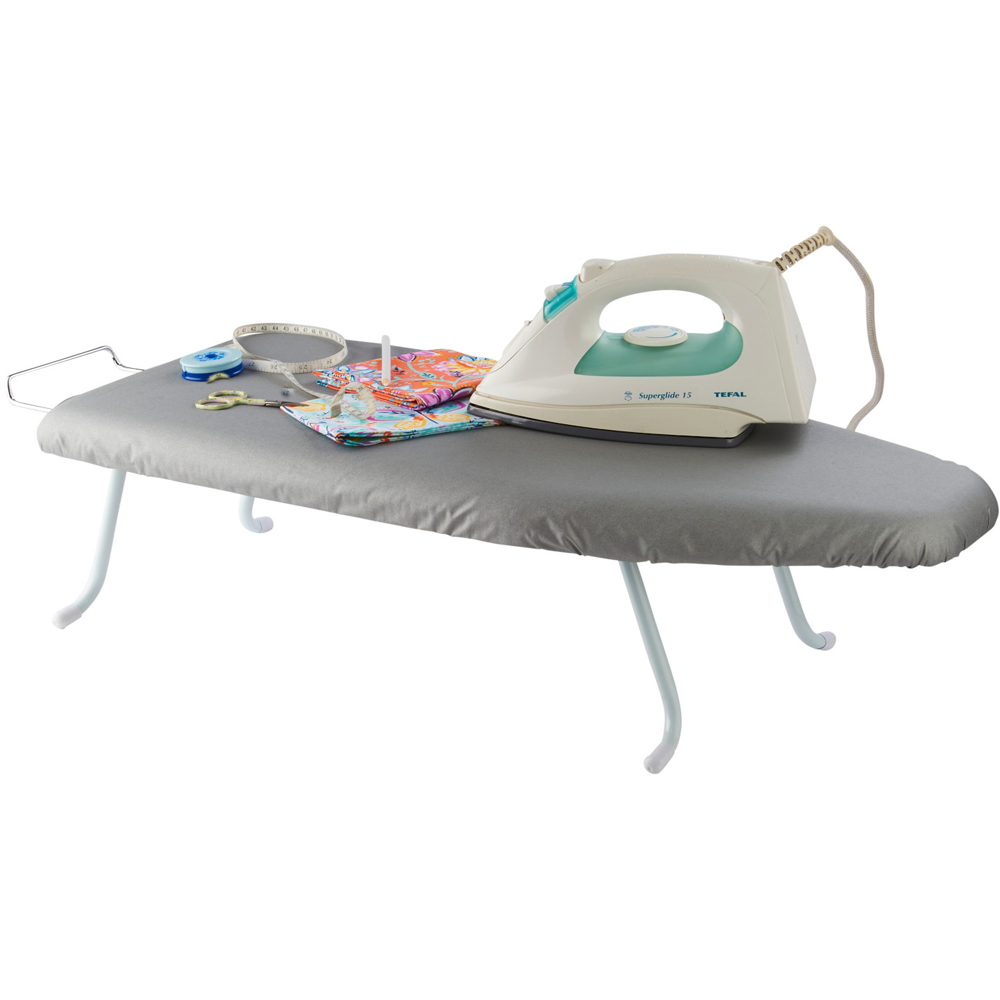 Sewing Online 012122 White Table Top Ironing Board with Tray and Silver Cover 78 x 32 x 11cm Image 4