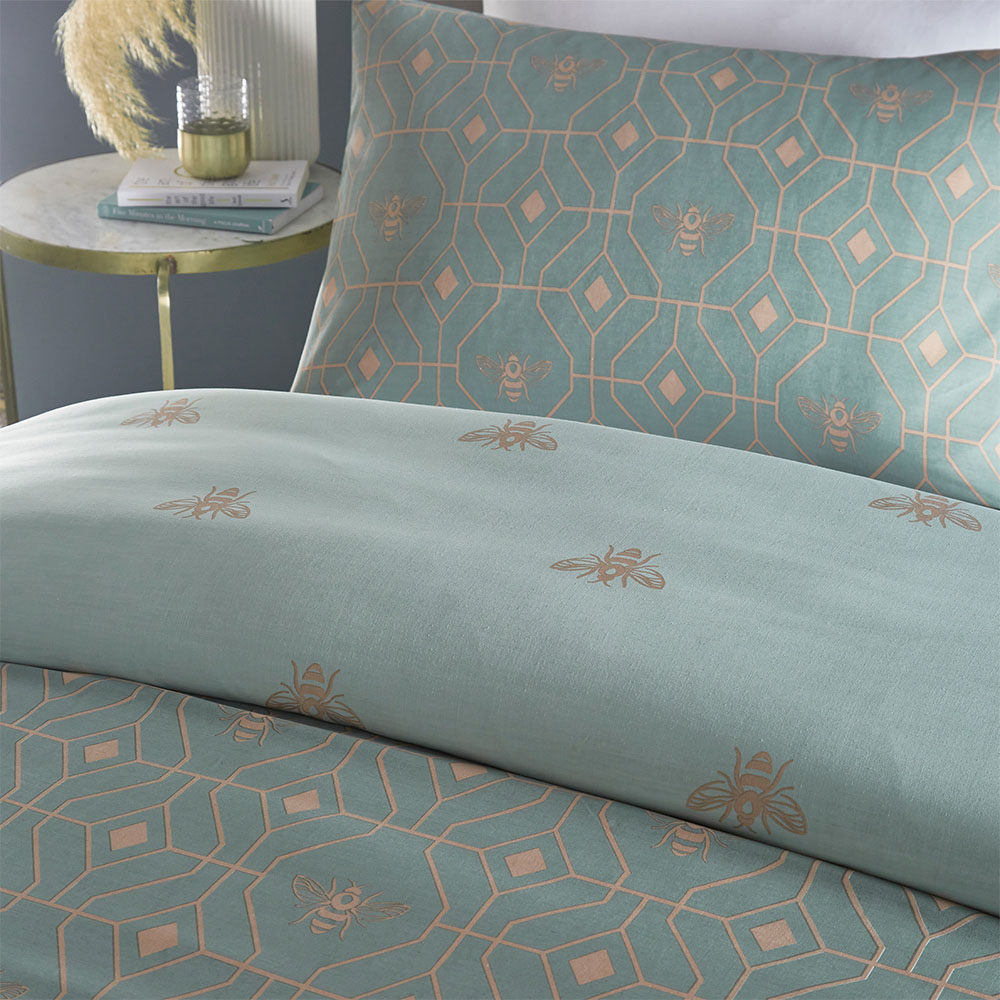 furn. Bee Deco Double Eau De Nil Duvet Set Image 2