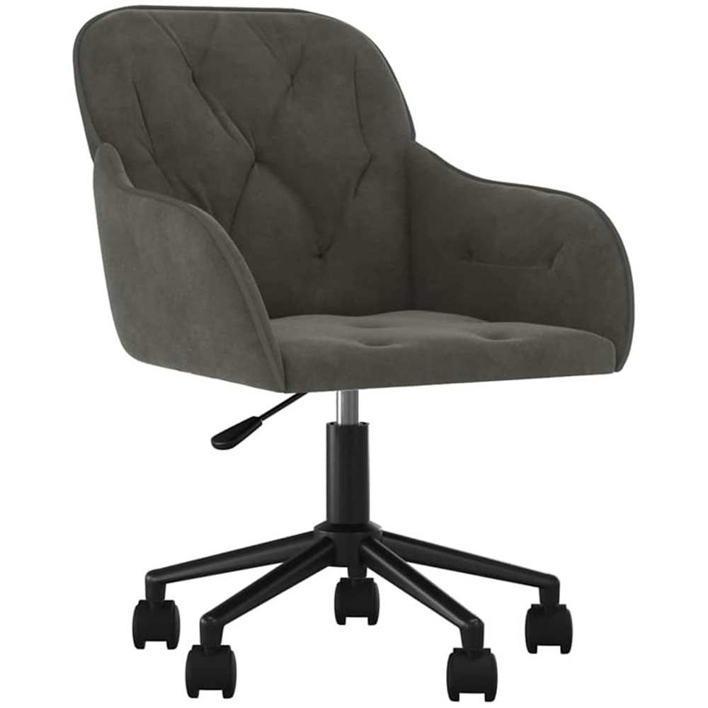 vidaXL Dark Grey Velvet Height-Adjustable Swivel Office Chair with Wheels Image 2