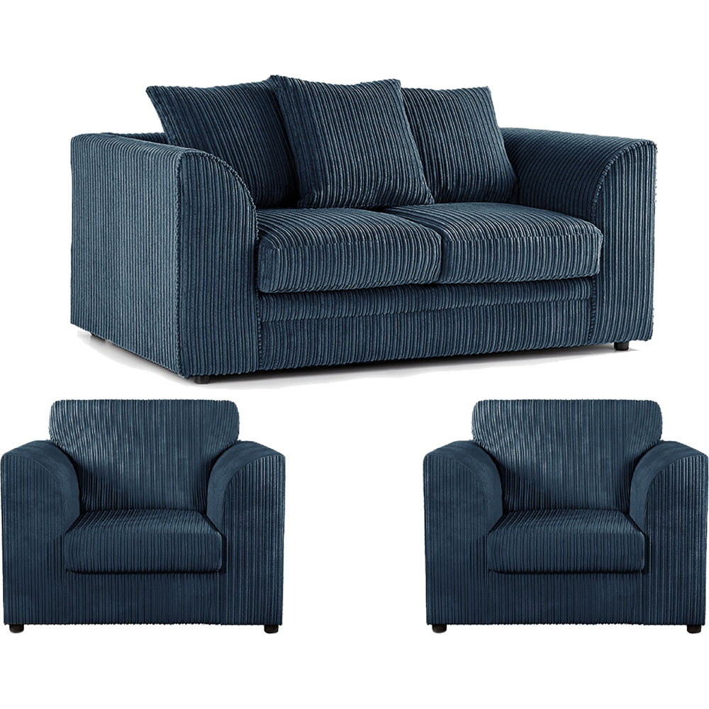 Luxor 4 Seater Navy Blue Jumbo Cord Scatter Back Sofa Suite Image 2