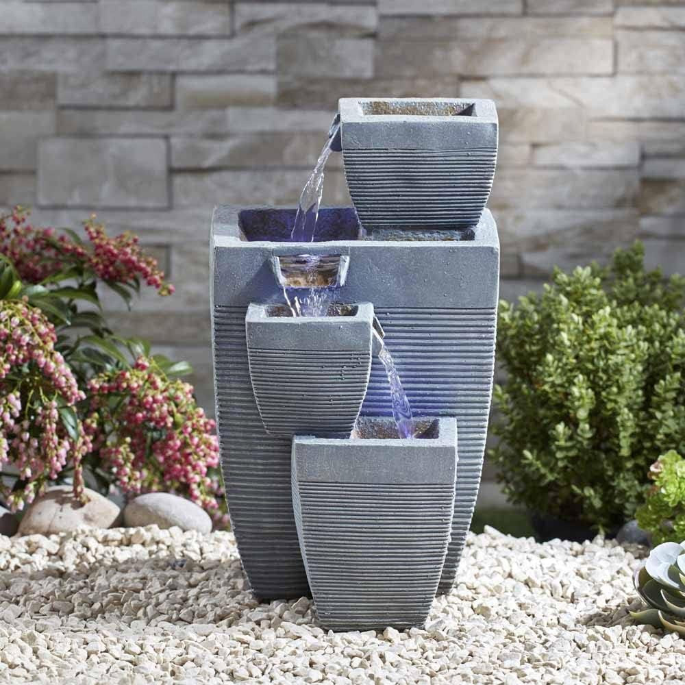 Serenity 4-Tier Cascading Vase Tabletop Mains Powered LED Water Feature Image 2