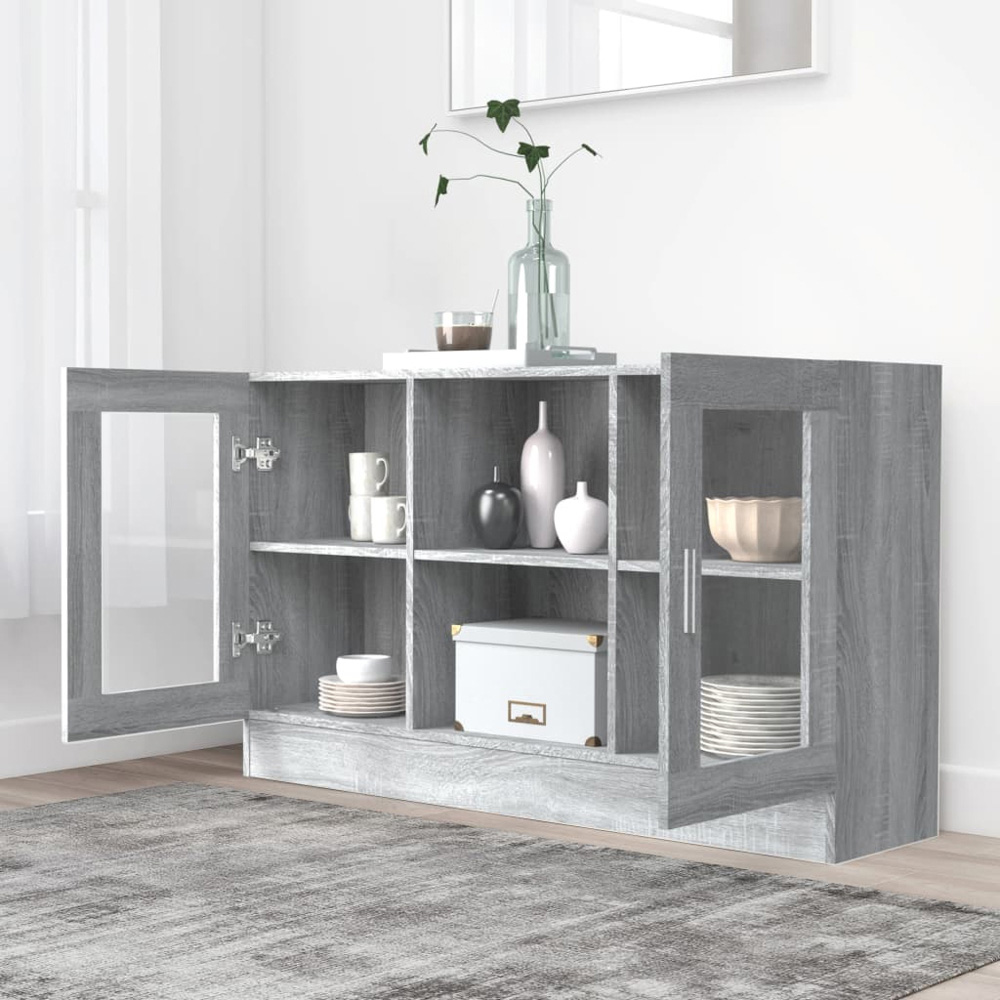 vidaXL Vitrine 2 Glass Door 6 Shelf Grey Sonoma Floor Cabinet Image 1
