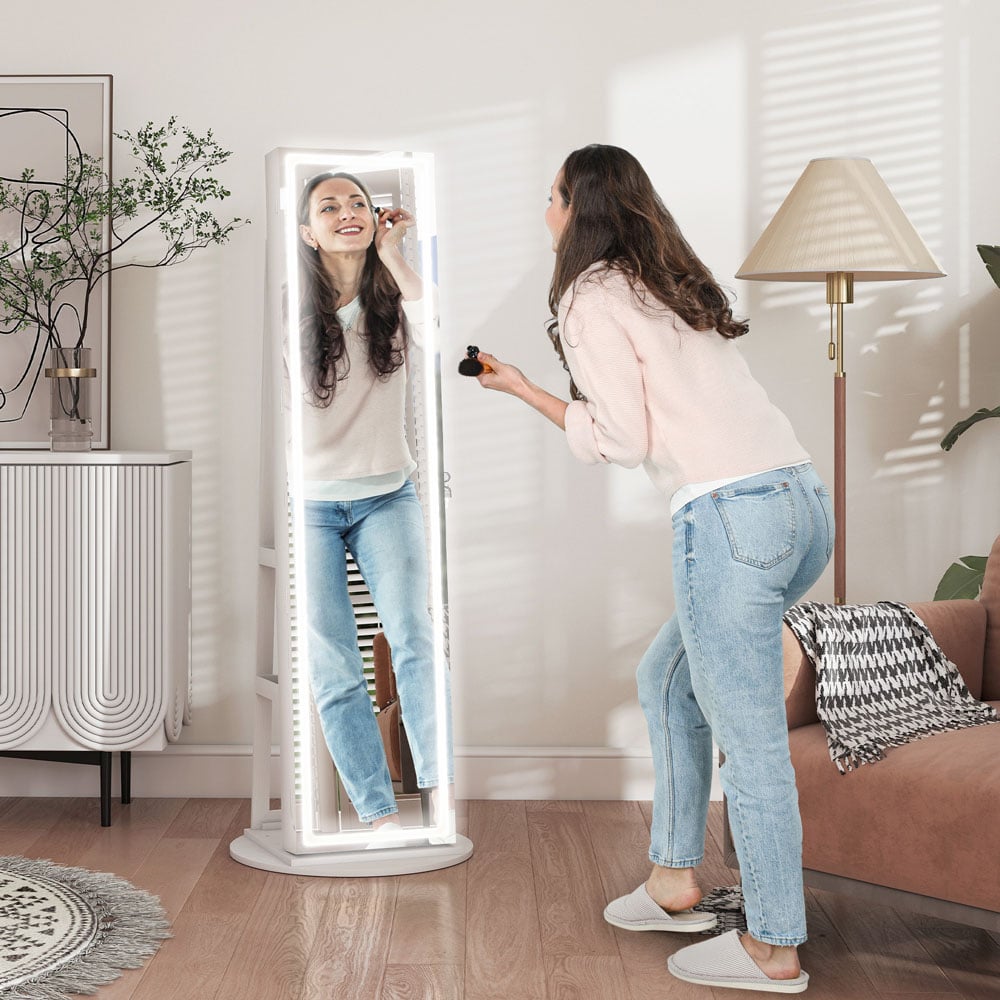 HOMCOM White Full Length Mirror 360° Swivel Jewellery Cabinet Image 2