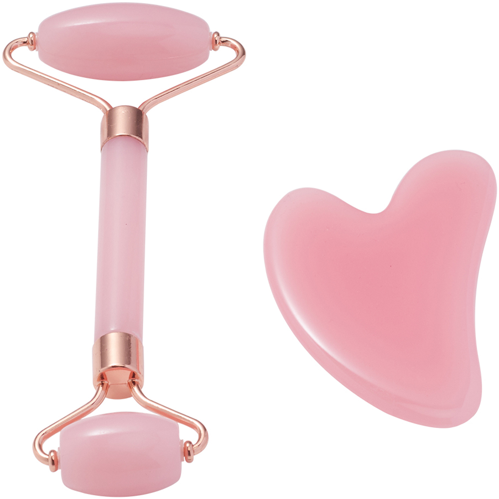 Living and Home Pink Face Roller and Gua Sha Stone Tool Set Image 5