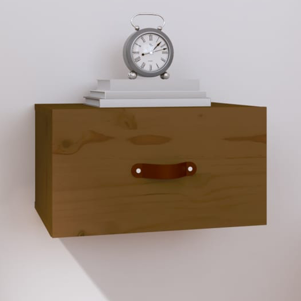 vidaXL Single Drawer Honey Brown Wall Mounted Bedside Table Image 1