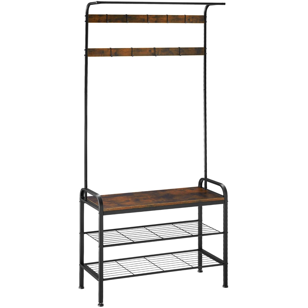 tectake Wichita 2 Shelf 9 Hook Dark Wood Rustic Coat and Shoe Rack Image 1