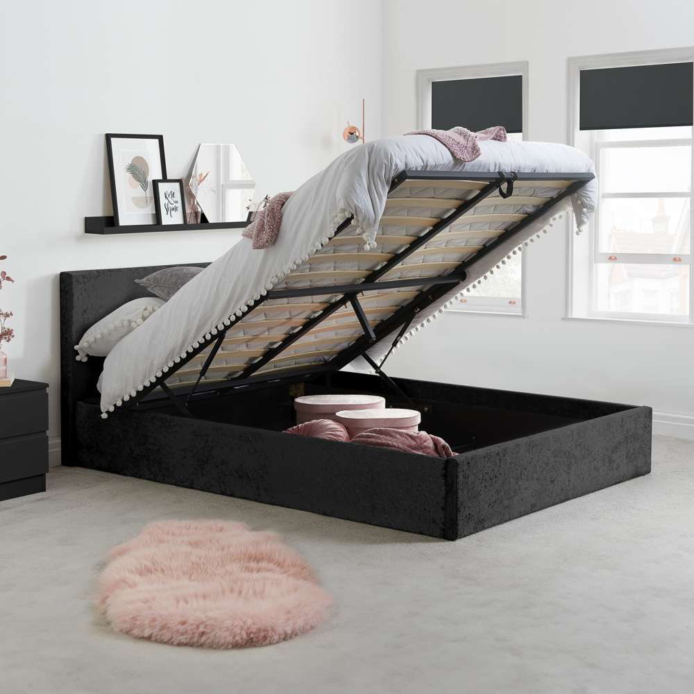 Berlin Double Black Crushed Velvet Ottoman Bed Image 8