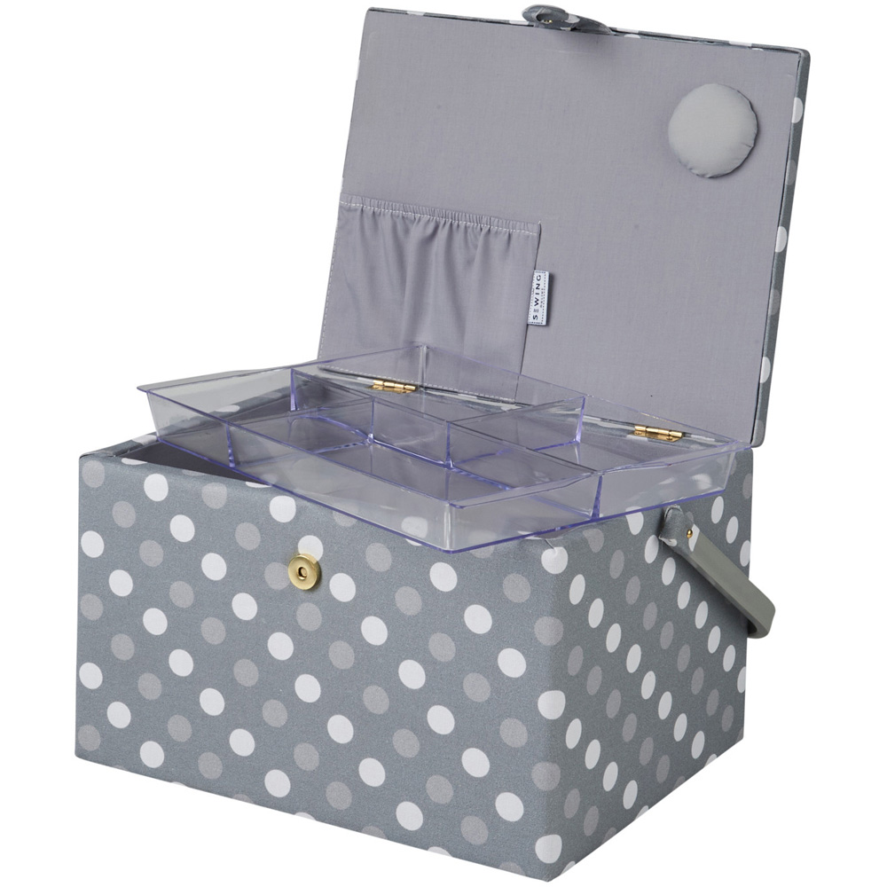 Sewing Online Grey and White Spot Large Sewing Basket with Carry Handle Image 2