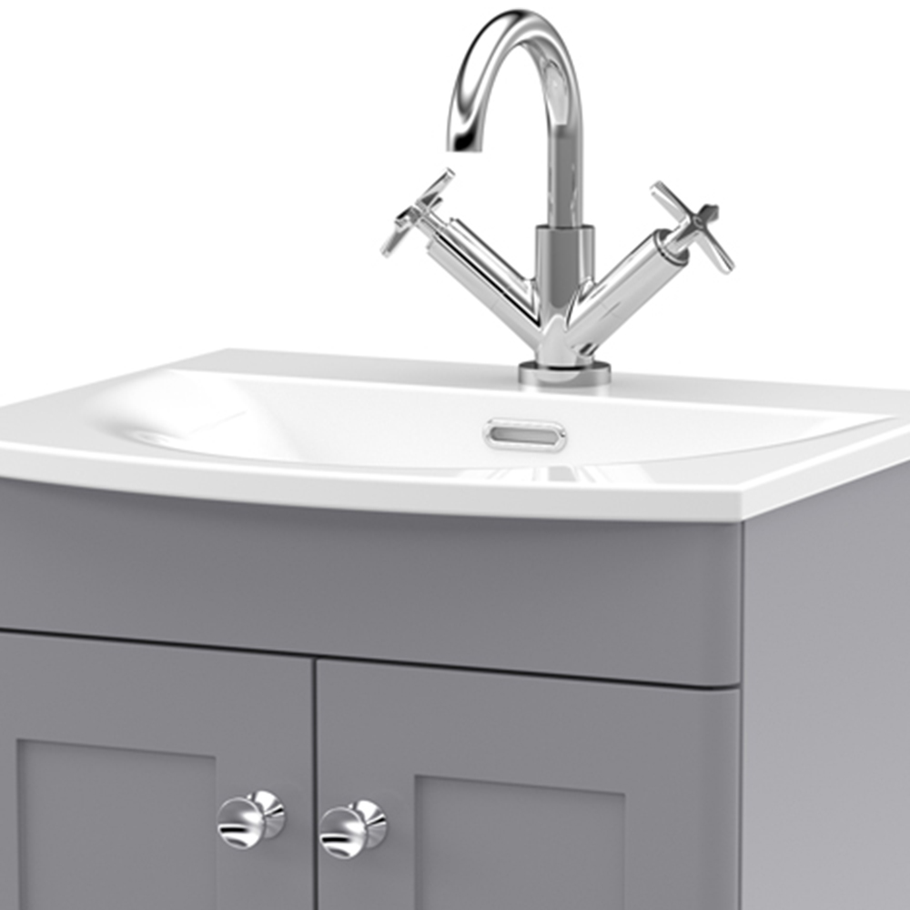 nuie Classique 2 Door Satin Grey Floor Standing Unit and 1 Tap Hole Curved Basin 500mm Image 2