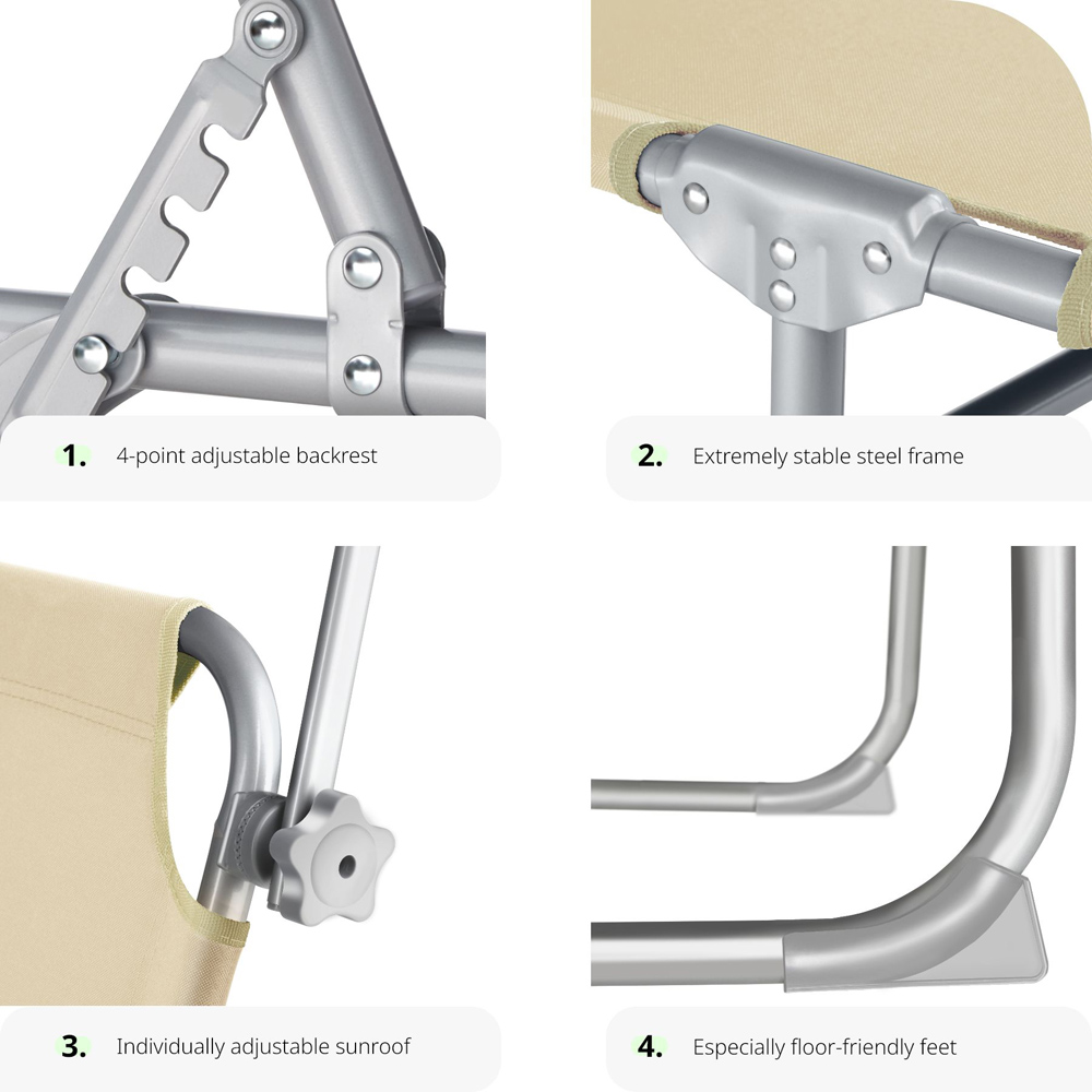 tectake Set of 2 Beige 4 Step Backrest Foldable Sun Lounger Image 6