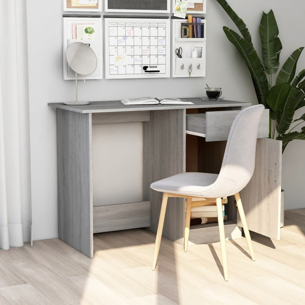 vidaXL Single Door Single Drawer Computer Desk Grey Sonoma Image 8