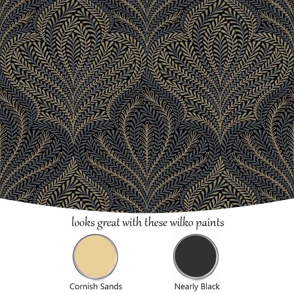 Grandeco Margot Ornamental Filigree Metallic Damask Black Gold Textured Wallpaper Image 4