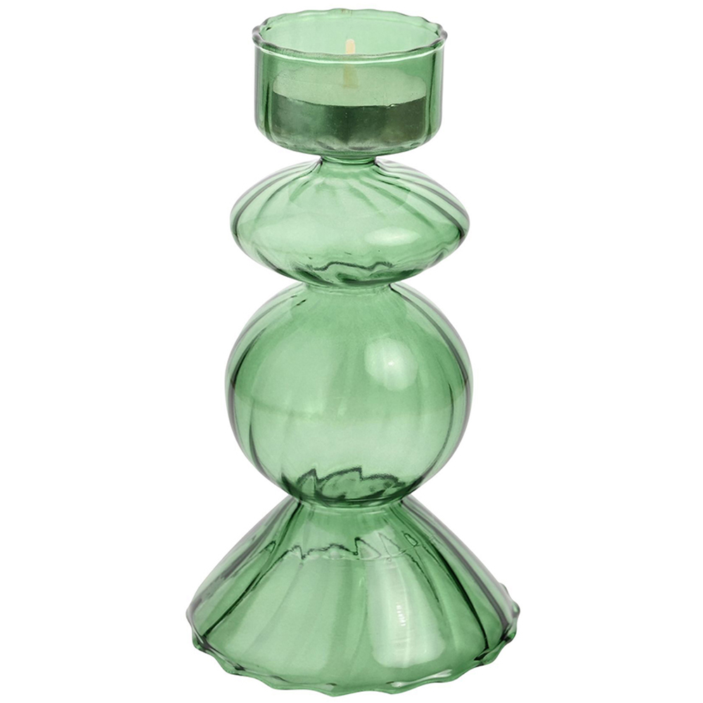 The Christmas Gift Co Green Glass Tea Light Holder Image 2