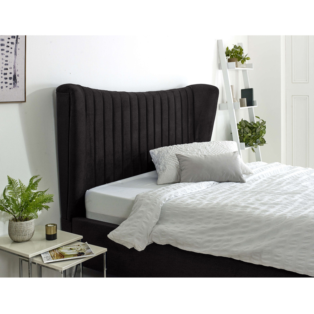 Eleganza Tatum Double Black Plush Velvet Bed Frame with Headboard Image 3