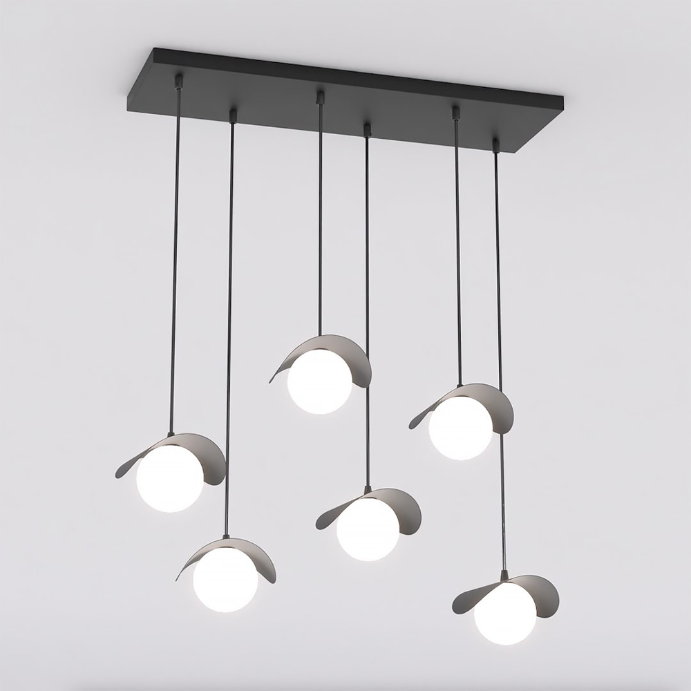 Emibig Ritual 6 Light White Shade Black Pendant Lamp Image 4