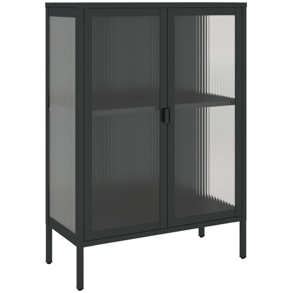 vidaXL 2 Glass Door 2 Shelf Black Wooden Sideboard Image 2