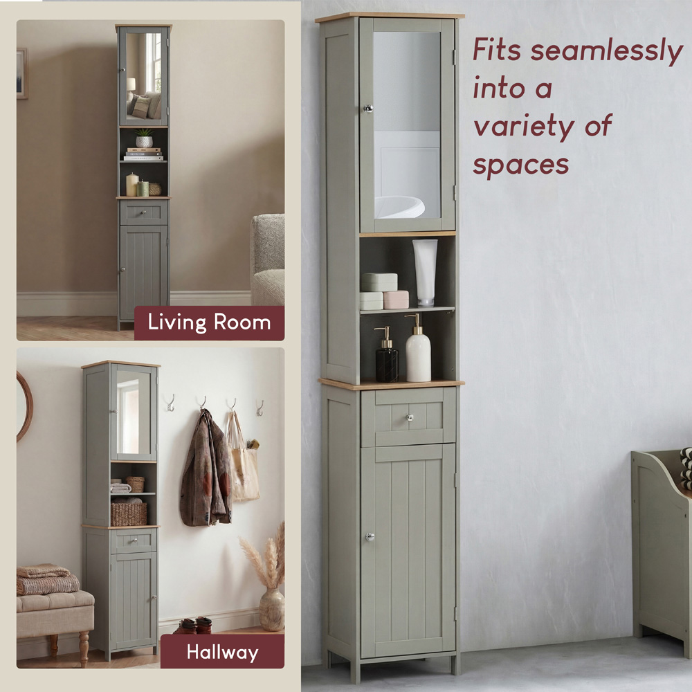 BATH VIDA Priano 2 Door Single Drawer Mirrored Tall Floor Cabinet Image 4