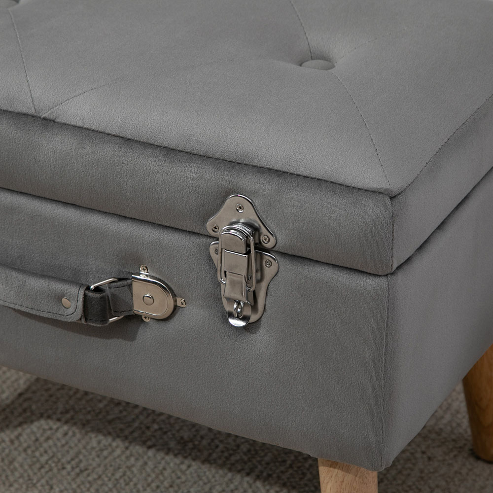 Portland Grey Faux Velvet Upholstered Ottoman Trunk Image 3