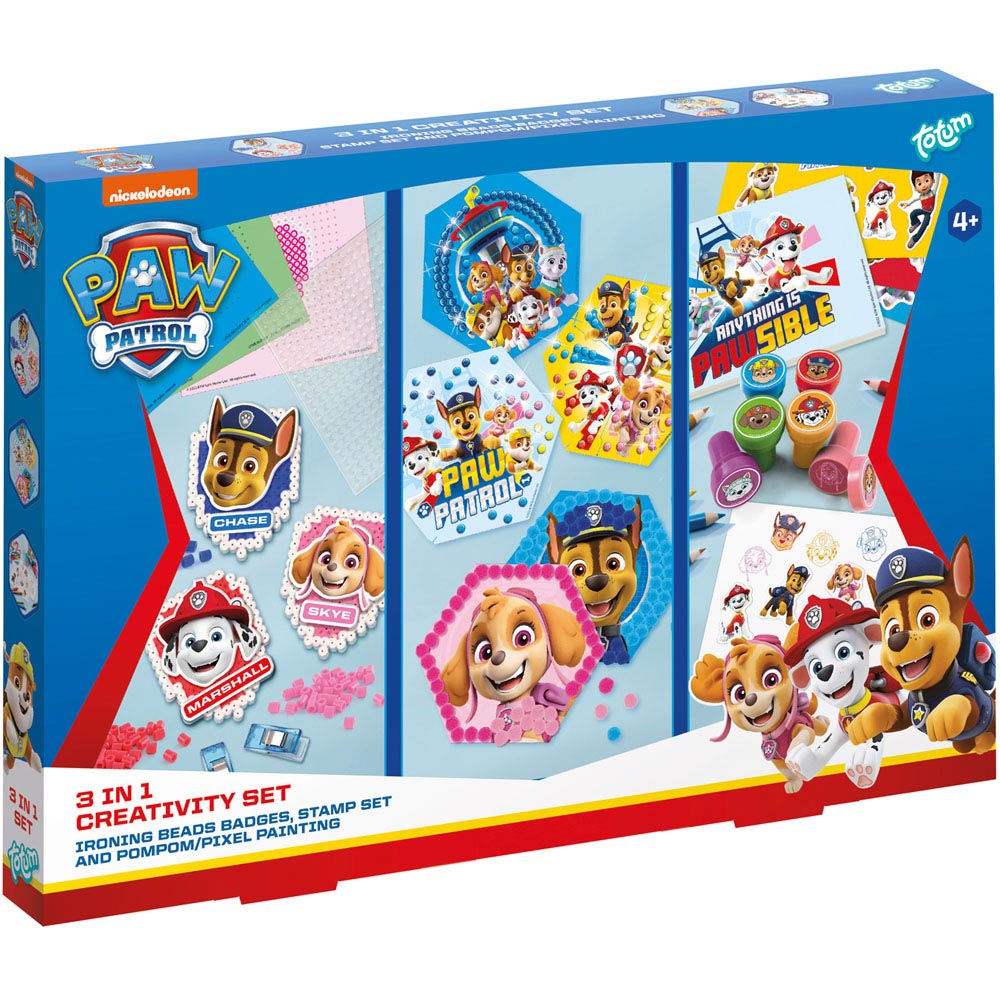 Paw Patrol 3 in 1 Creativity Set with Iron on Beads Stamp Set and Pompom or Pixelpaint Image