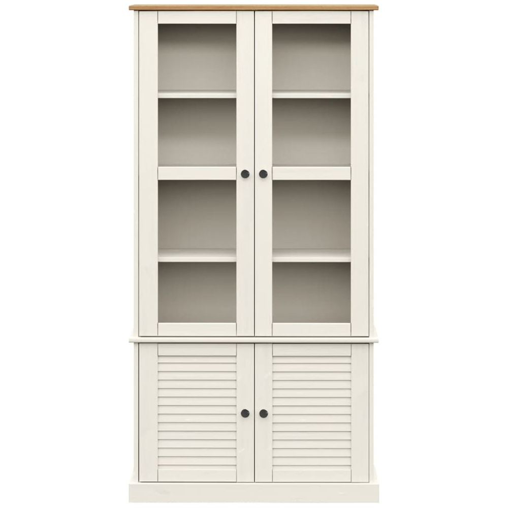 vidaXL Vigo 4 Door White Solid Wood Pine Glass Display Cabinet Image 4