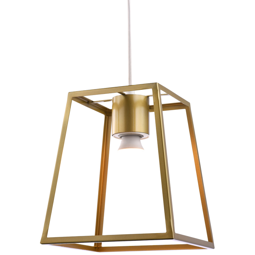 Happy Homewares Industrial Lantern Satin Gold Square Top and Bottom Pendant Shade Image 4