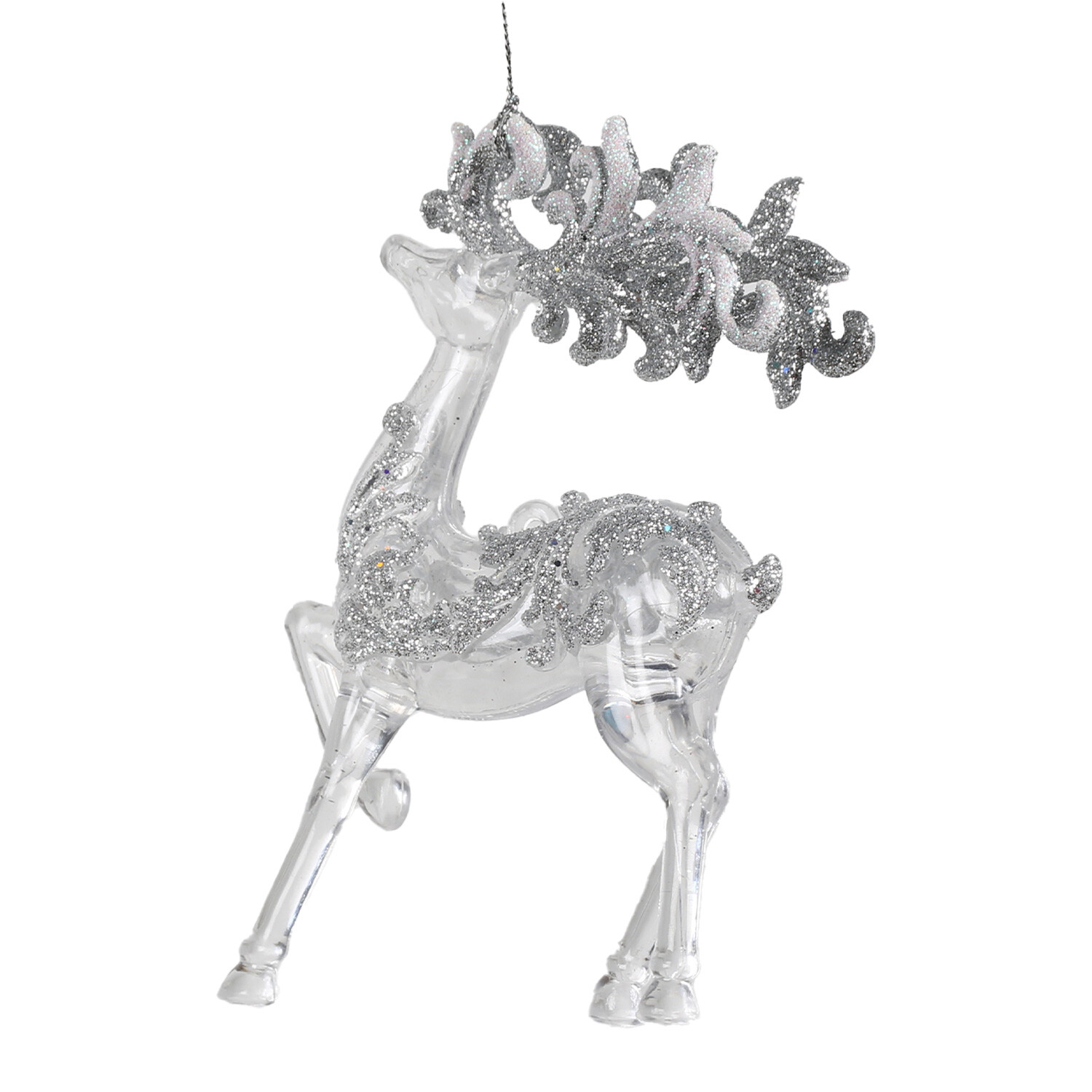 Frosted Fairytale Silver Glitter Clear Reindeer Decoration Image
