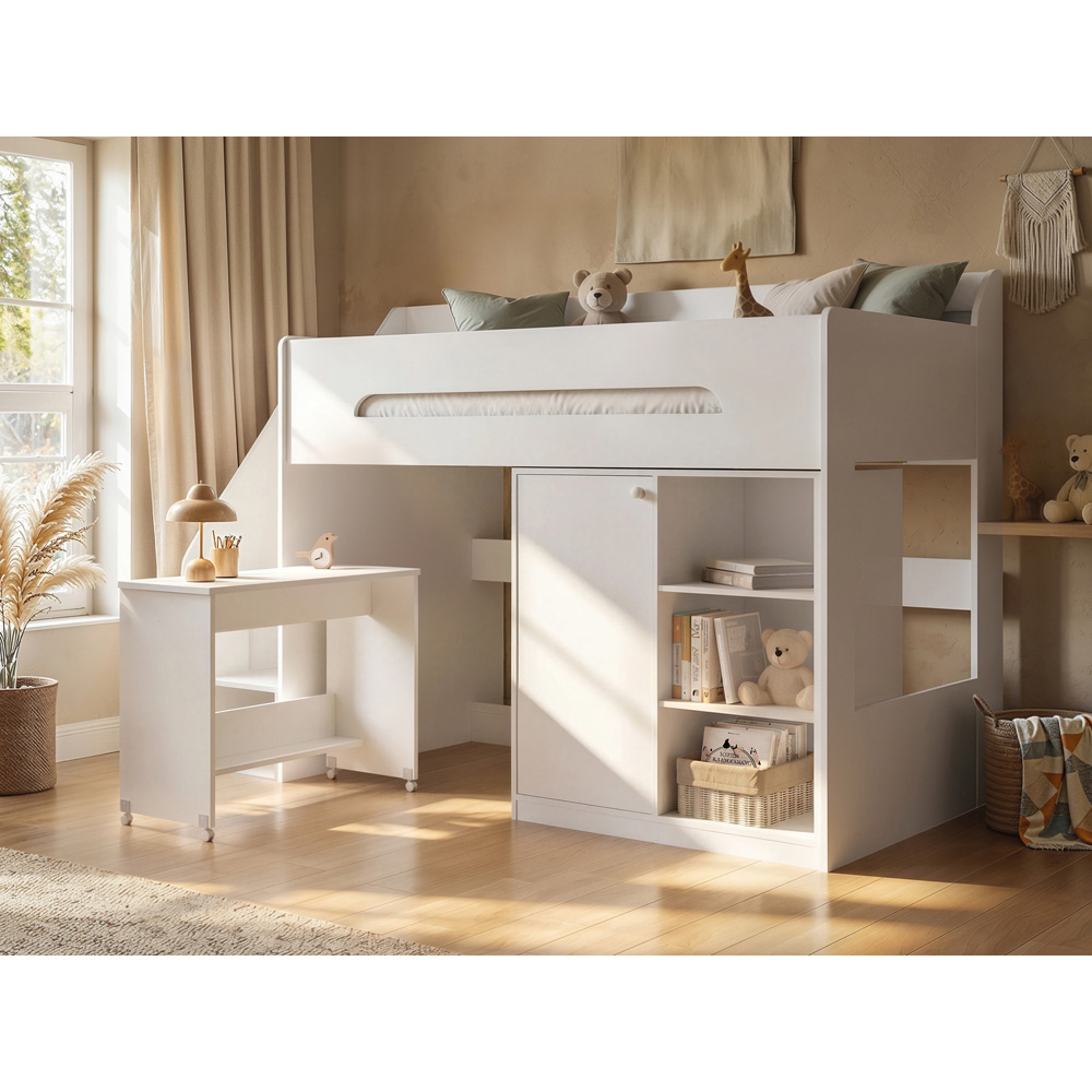 Flair Stepaside Single White High Sleeper Workstation Image 8