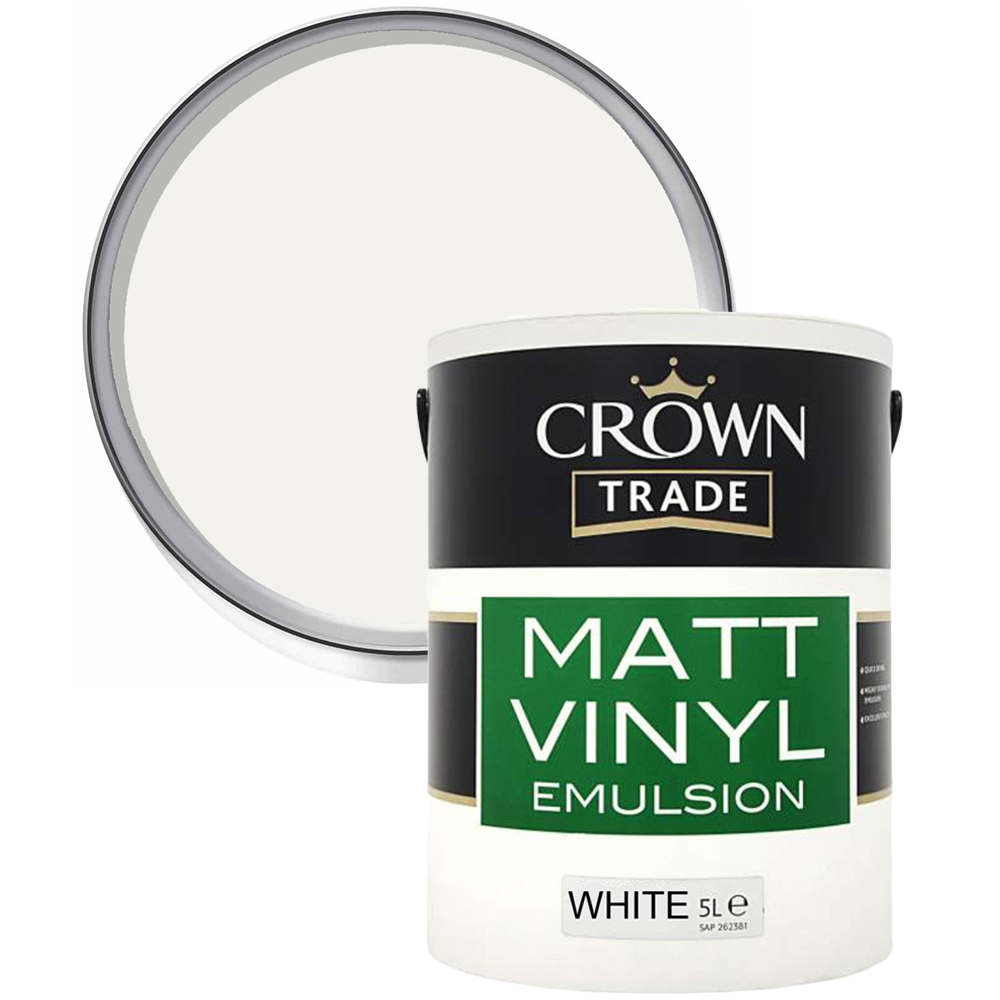 Crown Trade White Vinyl Matt Emulsion Paint 5L Image 1