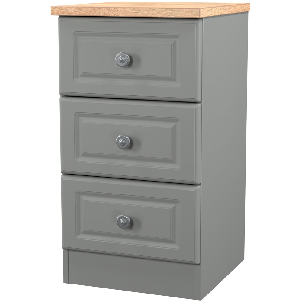 Crowndale Norfolk 3 Drawer Dusk Grey and Bardolino Oak Bedside Cabinet Ready Assembled Image 4
