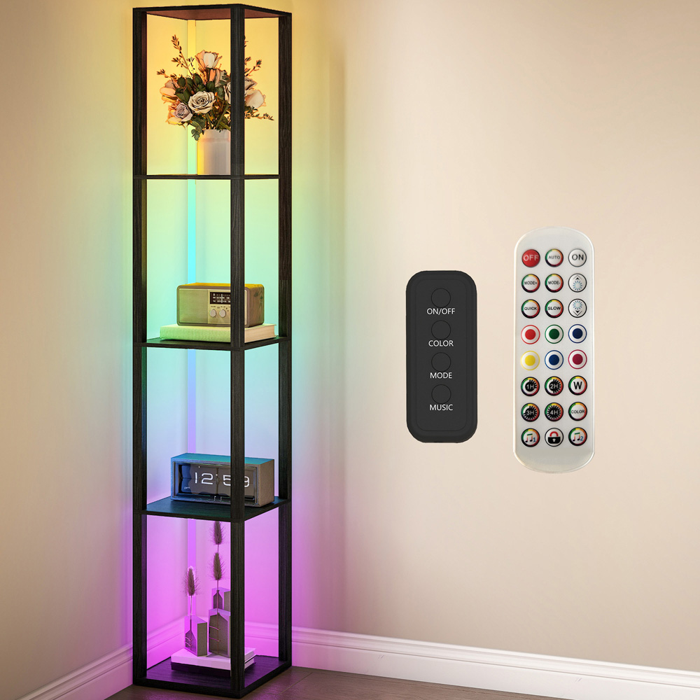 HOMCOM 4 Shelf Black RGB LED Floor Lamp with Remote Image 2