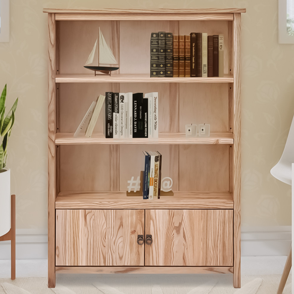 Montese 3 Shelf 2 Door Light Wood Bookcase Image 1