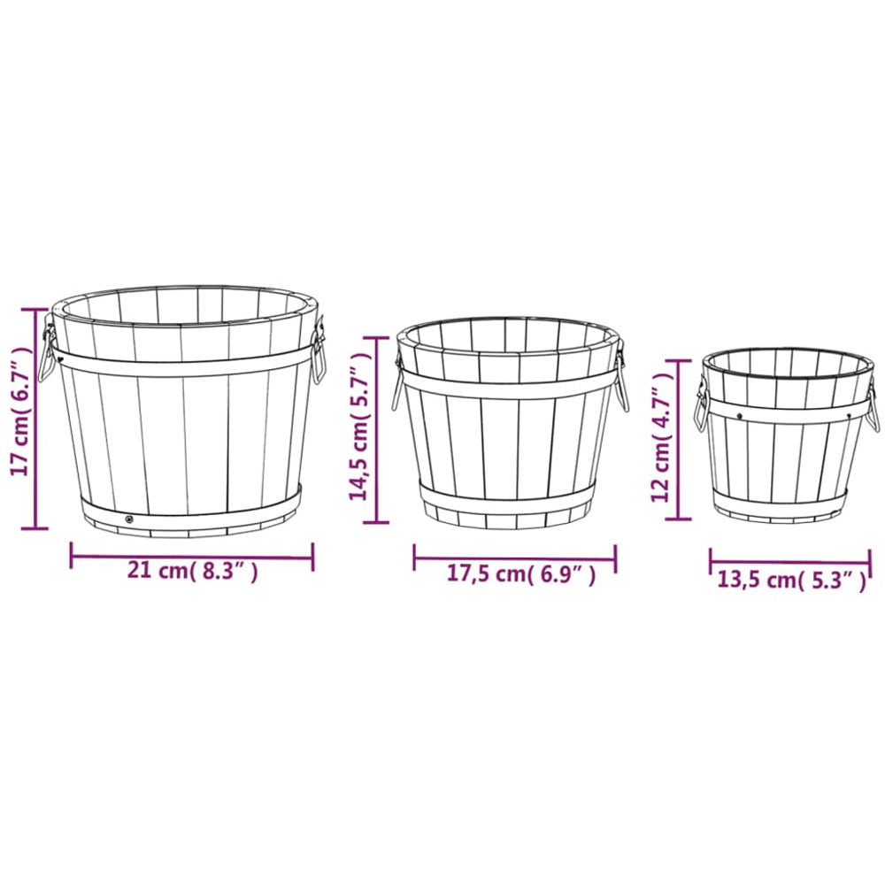vidaXL 3 Piece Brown Solid Fir Wood Bucket Planter Set Image 5