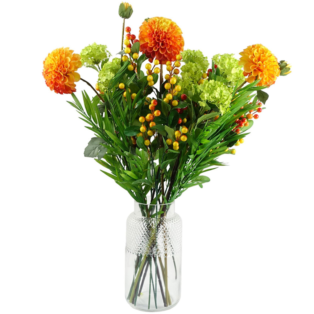 Leaf Orange Dahlia and Fern Artificial Flower Bundle with Vase 75cm 10 Pack Image 1