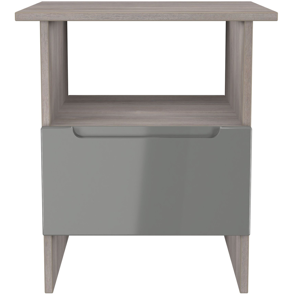 Crowndale Milan Single Drawer Single Shelf Grey Gloss and Grey Oak Lamp Table Ready Assembled Image 3