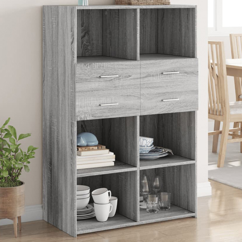 vidaXL 4 Drawer 6 Open Shelf Grey Highboard Image 1