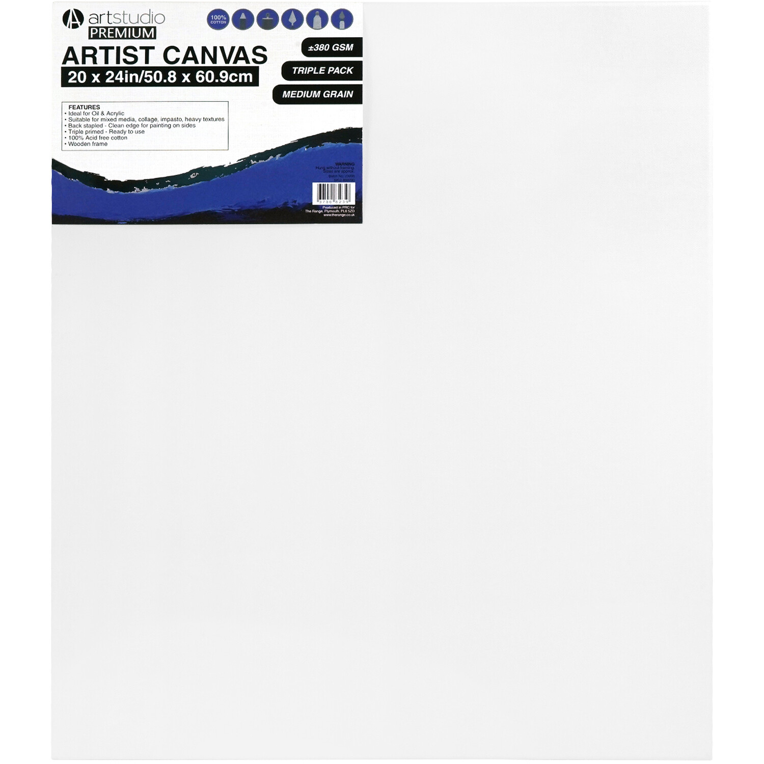 Art Studio Premium Artist Canvas 20.3 x 20.3cm 3 Pack Image 1