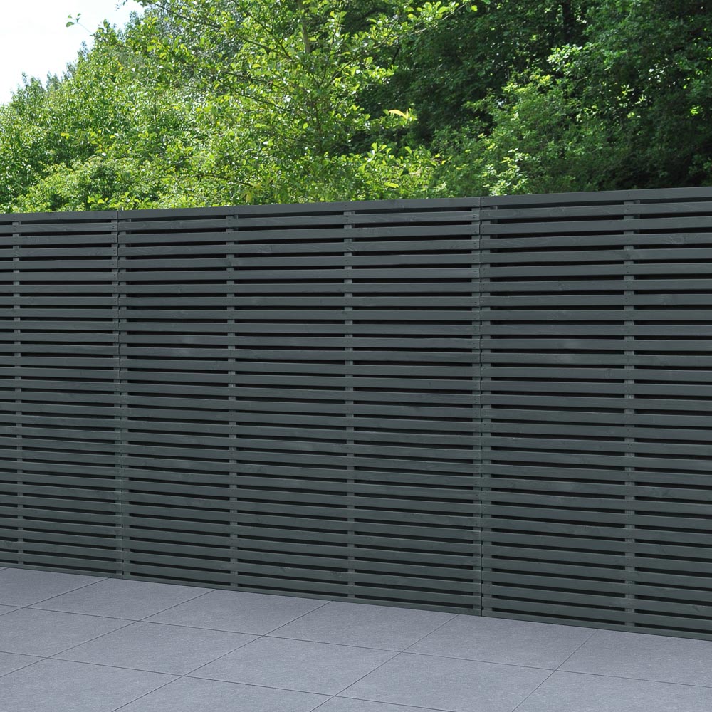 Forest Garden 6 x 6ft Anthracite Grey Contemporary Slatted Fence Panel Image 1